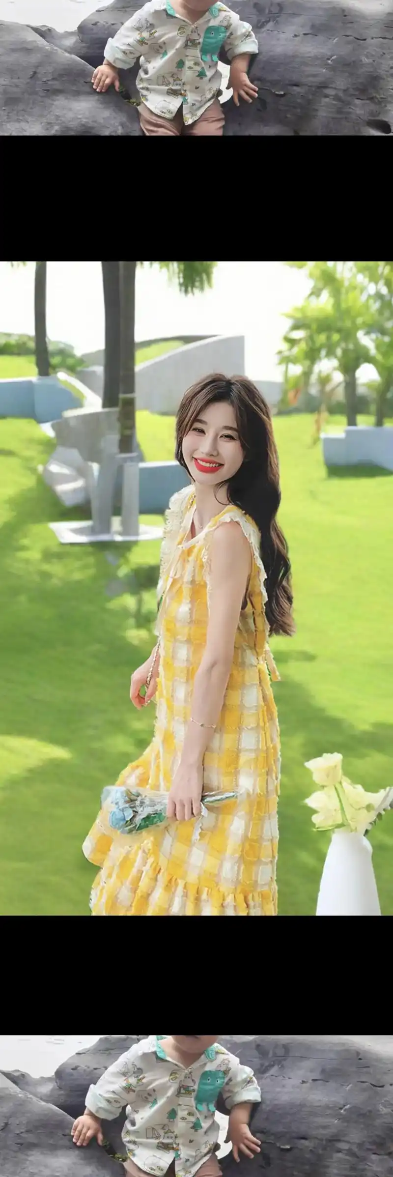 黄色复古格子裙