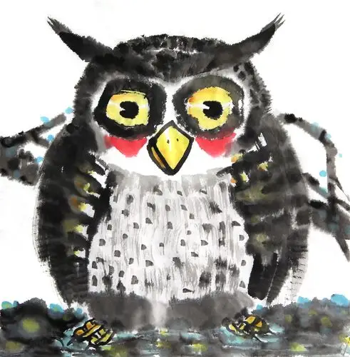 中国画水墨动物系列第一季共1000幅-猫头鹰系列系列