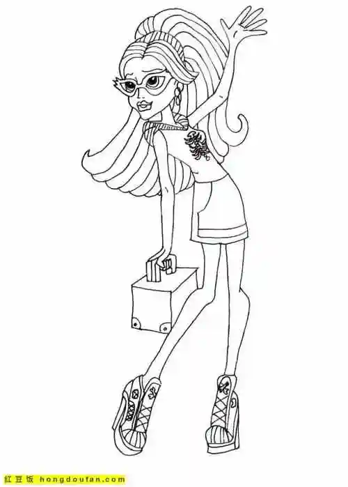 漂亮时尚姐姐《怪物高中》涂色图片免费下载-红豆饭小学生简笔画大全