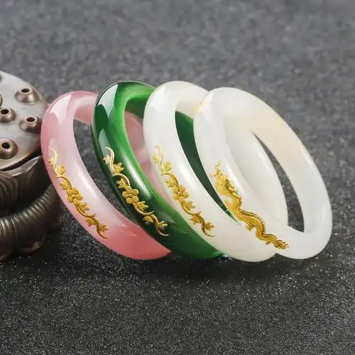 60卡古兰 金镶玉手镯贵玉镶金龙凤女款龙凤呈祥龙凤手环妈妈老婆 贵