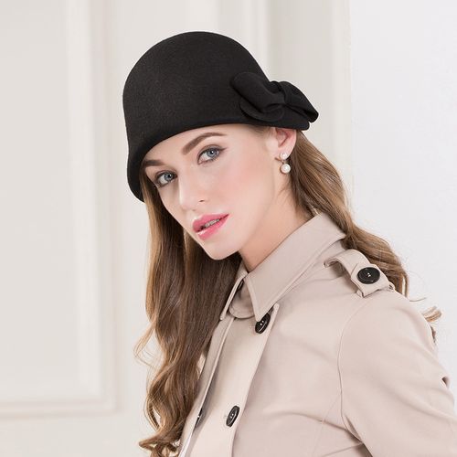 ee秋冬新款韩版百搭羊毛呢子帽文艺潮欧美复古优雅英伦帽子