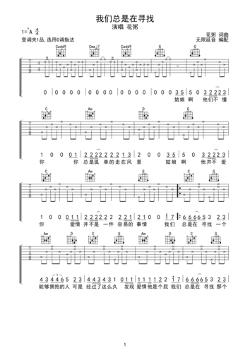 花粥 我们总是在寻找 原版吉他谱 g调指法ab调六线吉他谱-虫虫吉他谱