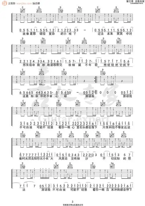 形容吉他谱_沈以诚_g调原版扫弦六线谱_《形容》吉他弹唱谱1