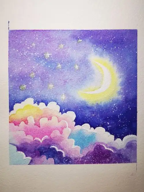 自学水彩梦幻彩云