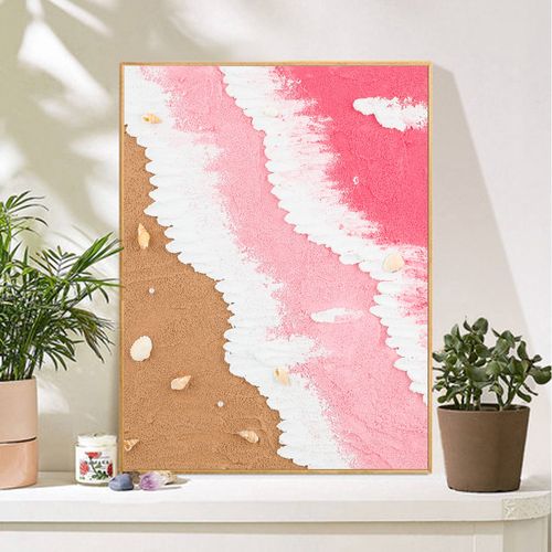 肌理画diy材料手工手绘装饰画数字油画石英砂丙烯立体画粉色沙滩