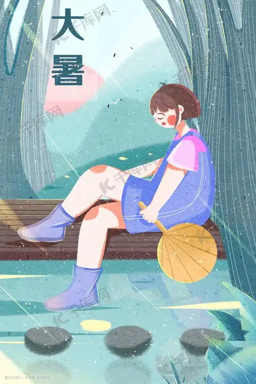 夏日节气大暑天气河边睡觉的女孩