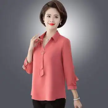 舟慕中老年女套装40到50岁夏季妈妈装洋气长袖上衣中年妇女夏装衬衫