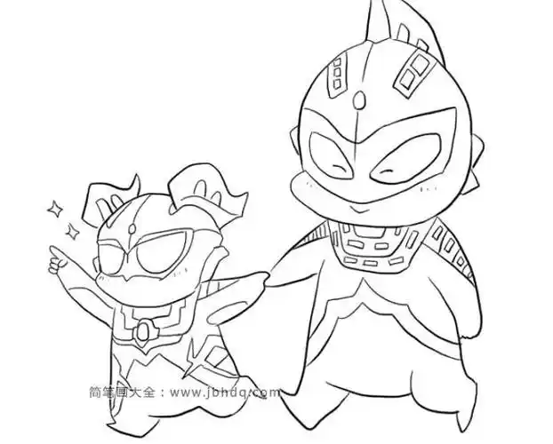 q版可爱的赛罗奥特曼与赛文奥特曼两父子简笔画1