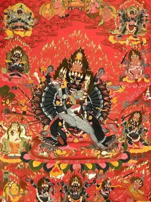 大尺幅收藏精品朱砂红大威德金刚画心