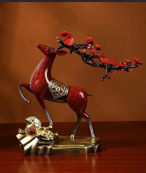 domir一鹿有财梅花鹿全铜摆件发财鹿麋鹿家居客厅办公桌公司开业礼品