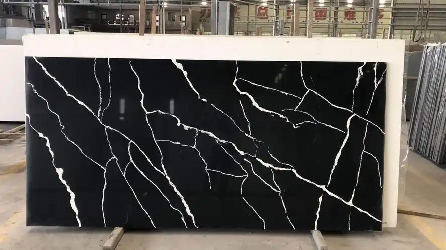 鱼肚黑黑白根黑色人造石英石天然花纹石材橱柜厨房台面批发定制