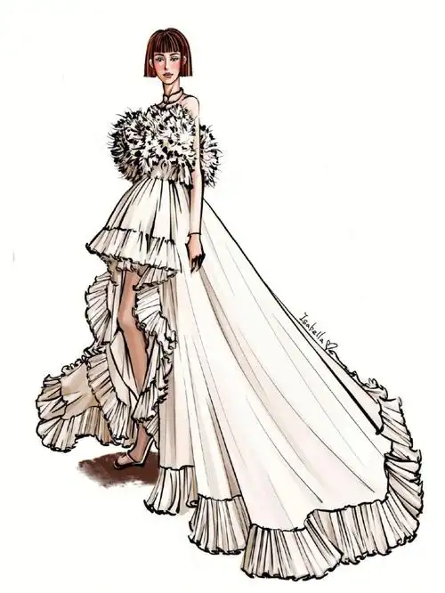 时尚插画服装效果图国风礼服设计