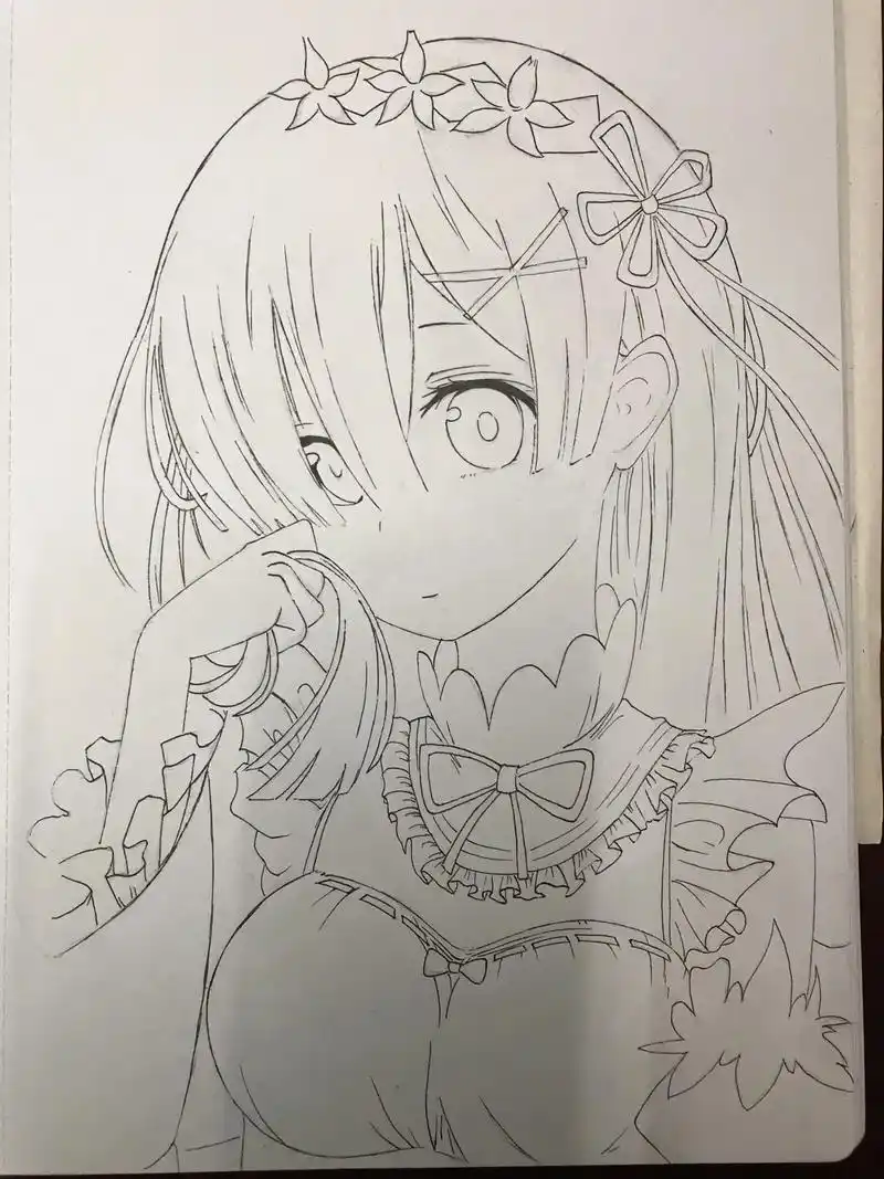 手绘 #动漫人物绘画 #画画 #蕾姆 之前画的,一直没有拿 - 抖音