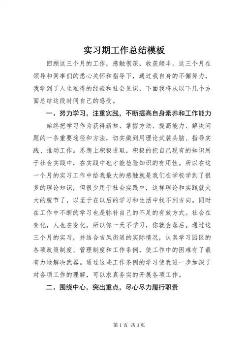 实习期工作总结模板docx