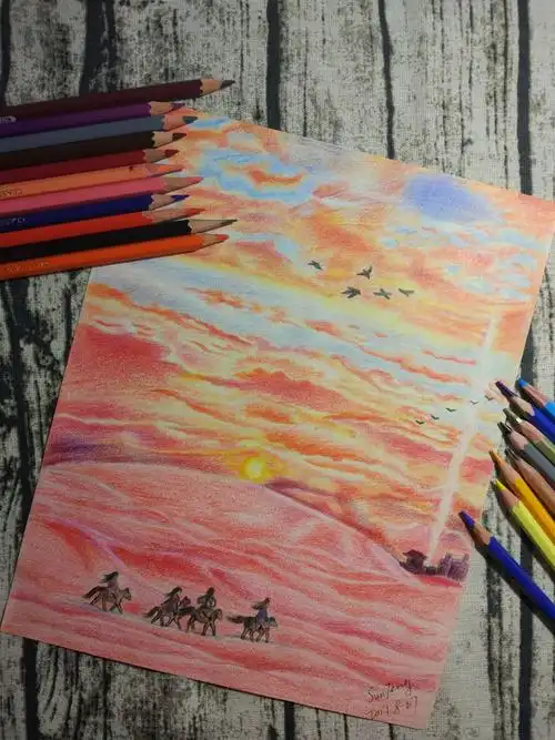 彩铅海上日出过程分享18