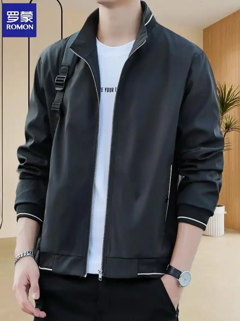 立领行政夹克男装春秋冬款罗蒙男士秋季外套公务员休闲上衣服高档立领