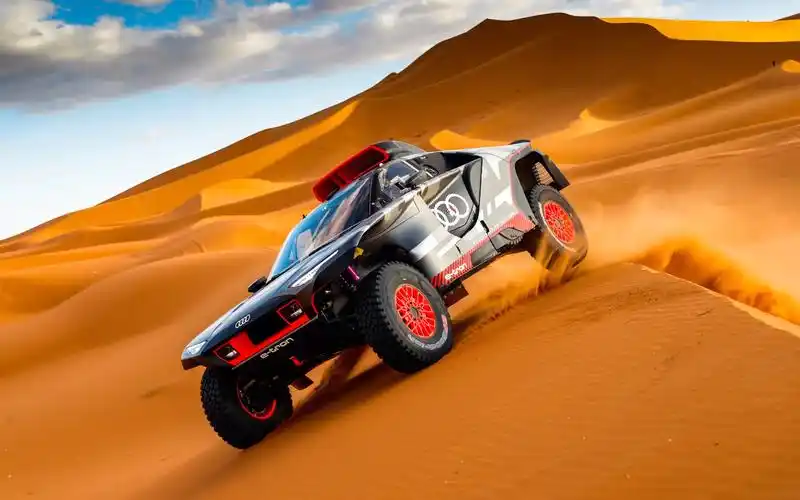 【达喀尔拉力赛】沙漠狂飙!奥迪rsq e-tron电动赛车测试_哔哩哔哩_bil
