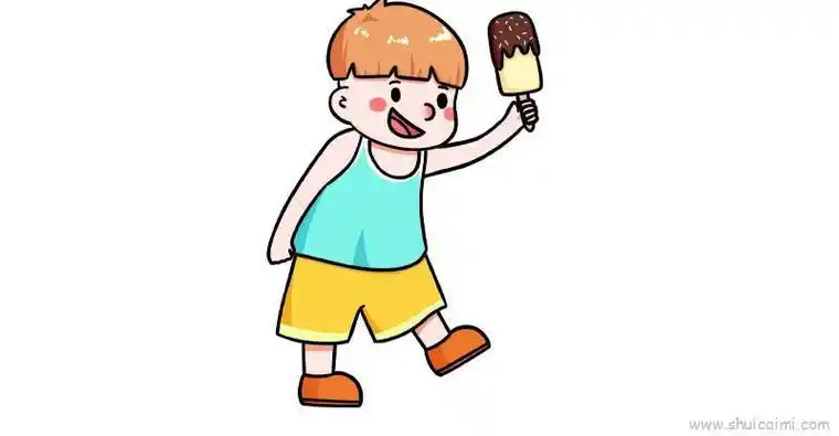 卡通小男孩简笔画图片吃冰棒的男孩简笔画吃雪糕的小男孩简笔画吃冰棍