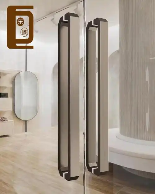 现代轻奢玻璃门实木门不锈钢门把手酒店会所家居办公磨砂黑长拉手