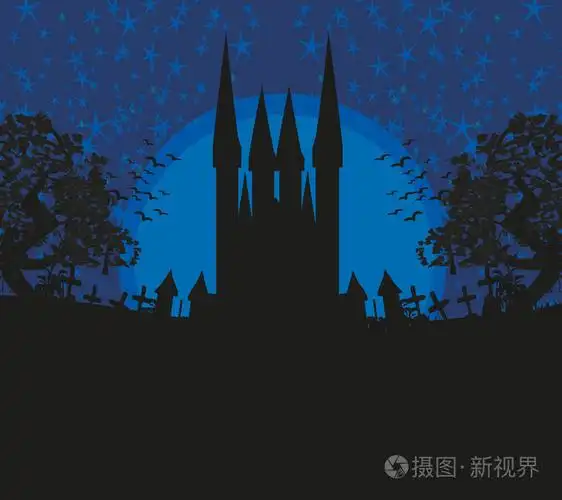 古老的城堡与月亮的抽象风景