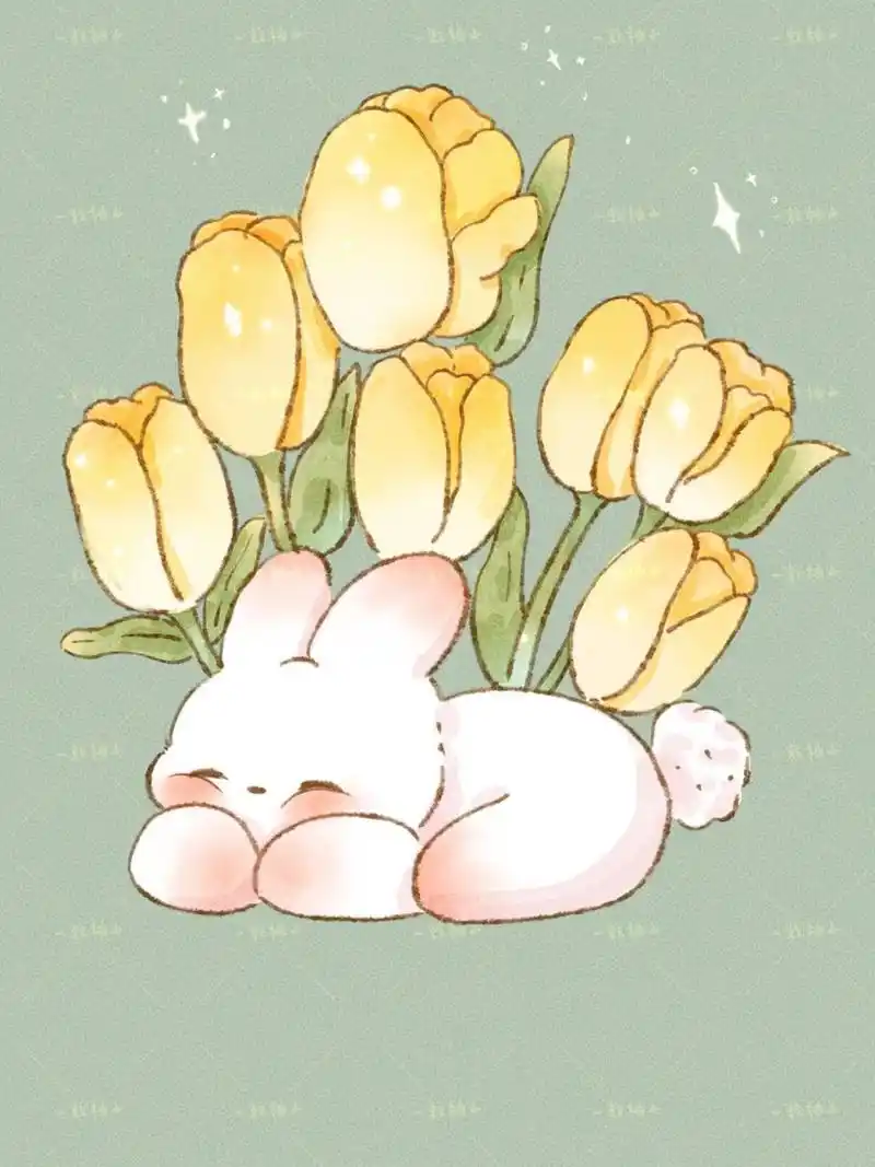 治愈系插画|花田下的兔兔系列36615 #笔记灵感# 趴着睡懒觉的兔兔