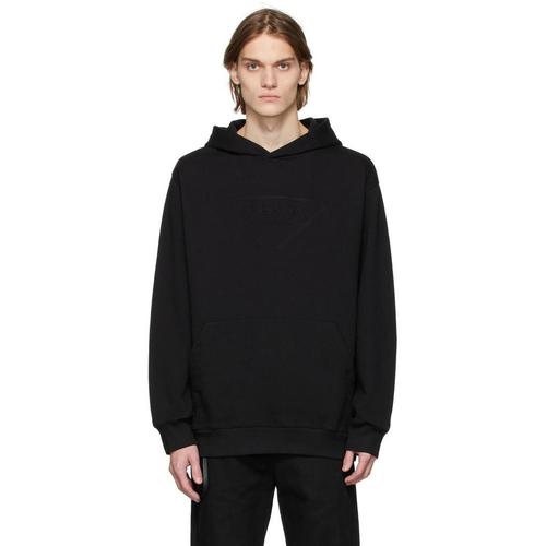 普拉达prada男款长袖卫衣|black embossed logo hoodie