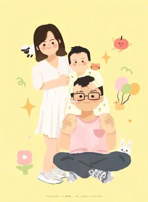 插画温馨的一家三口