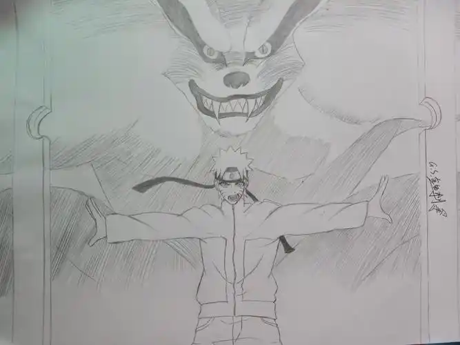 九喇嘛&鸣人_火影忍者九尾漩涡鸣人手绘求点评临摹绘画作品