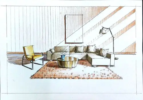 手绘家具组合表现