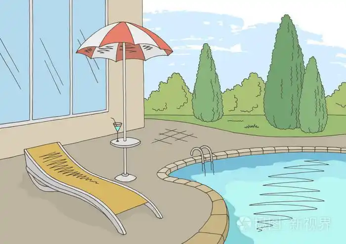 游泳池图形色景描绘矢量图