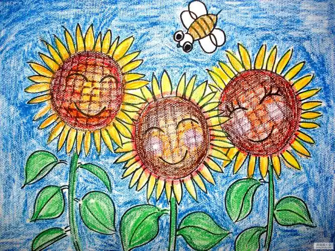 儿童画 向日葵的笑脸_蜡笔画-画画图片大全