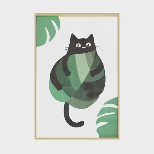 起贝北欧客厅绿植猫咪装饰画餐厅龟背竹创意透明画小清新墙面挂画vcl
