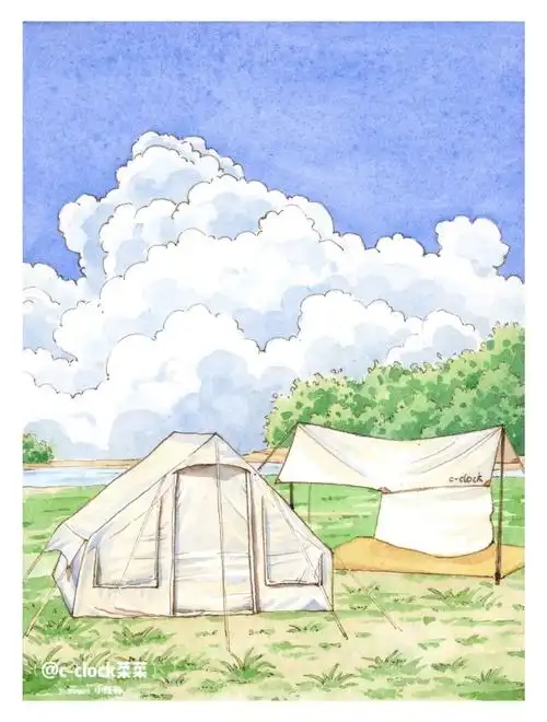 水彩钢笔淡彩一起去露营吗