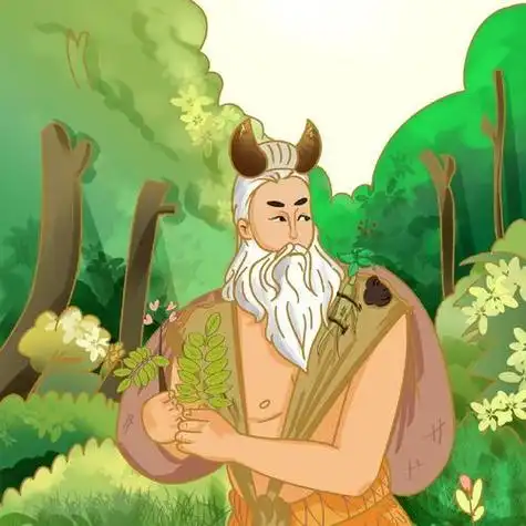 神农尝百草简笔画漫画