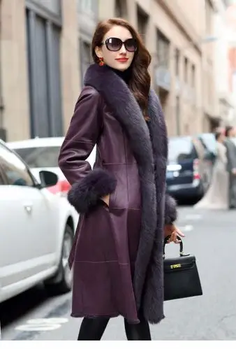 珂曼苏品牌女装2020新款秋冬季皮毛一体女外套中长款真皮女士皮草大衣