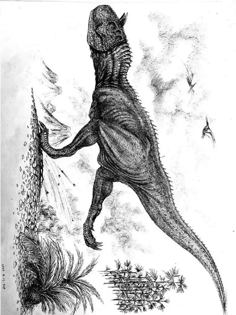 钢笔画—牛龙 牛龙又名食肉牛龙,属于兽脚亚目角鼻龙下目的阿贝力龙科