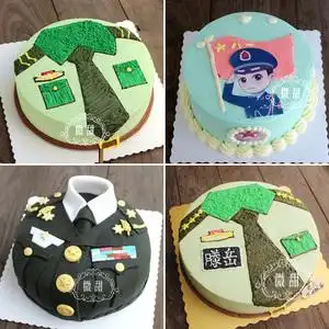 微甜 军装蛋糕八一军人生日蛋糕 翻糖奶油水果夹心可定制 长春