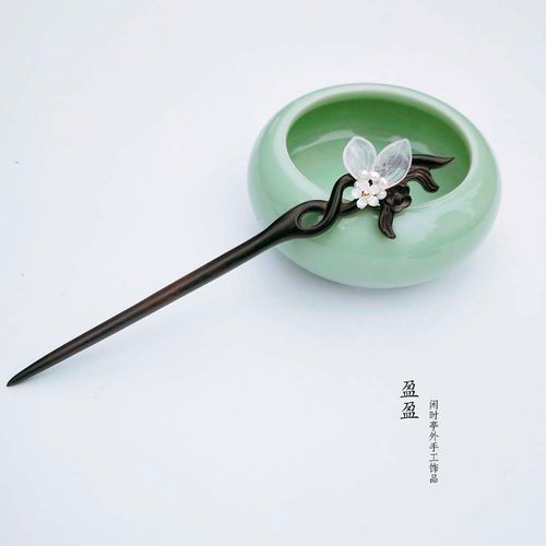 古代风发簪子 复古典黑檀木发钗子粉晶荷花包邮旗袍汉服配饰 盈盈