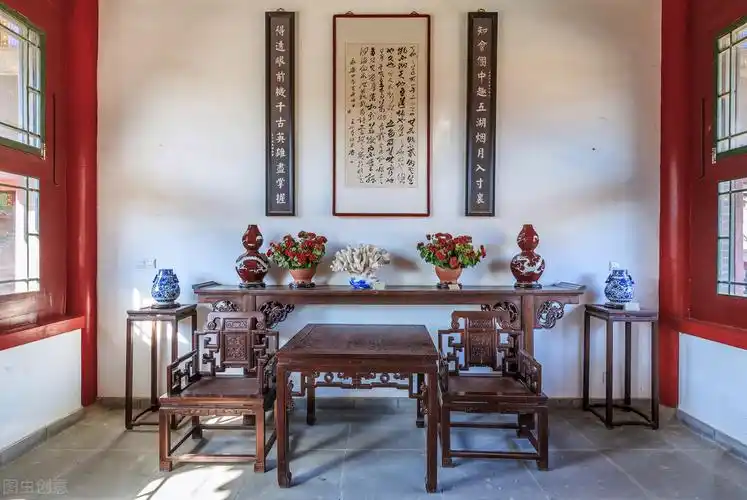 古代厅堂家具:供桌,长书案,八仙桌,翘条几,罗汉床,茶几, 香几,插屏