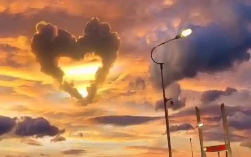 绝美晚霞遇上爱心云朵,这么美的一幕,当然分享给你看啦