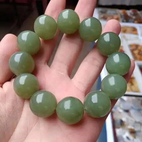 瑾玉坊和田玉青白玉男女款手链手串16mm青海料珠圆玉润 厂家批发