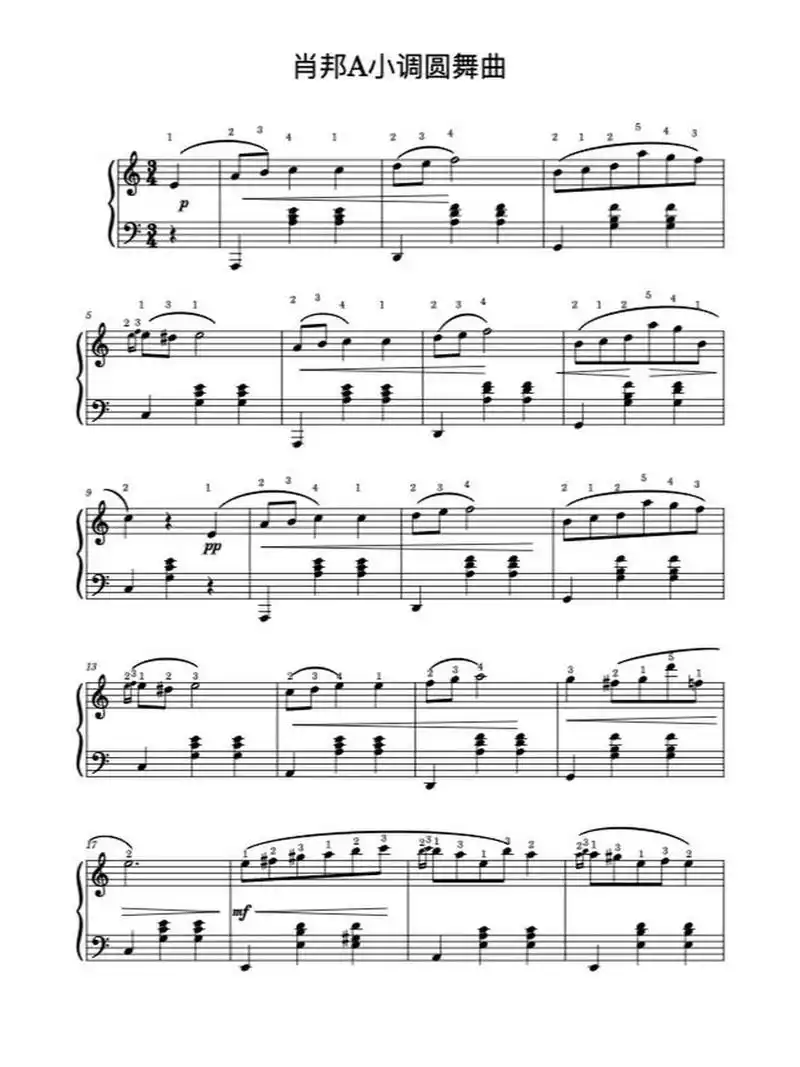 肖邦a小调圆舞曲钢琴谱(带指法) 很喜欢这首钢琴曲,可是找到的钢琴谱