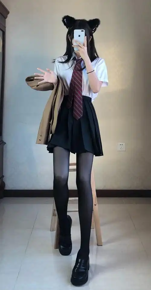 腿超细的黑丝配小皮鞋的jk学生妹