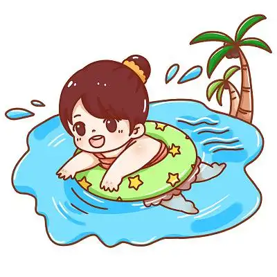 卡通少儿女孩游泳套图素材插画png