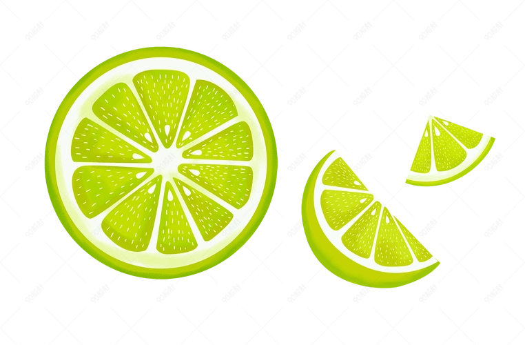 春夏绿色手绘柠檬片青檬水果装饰