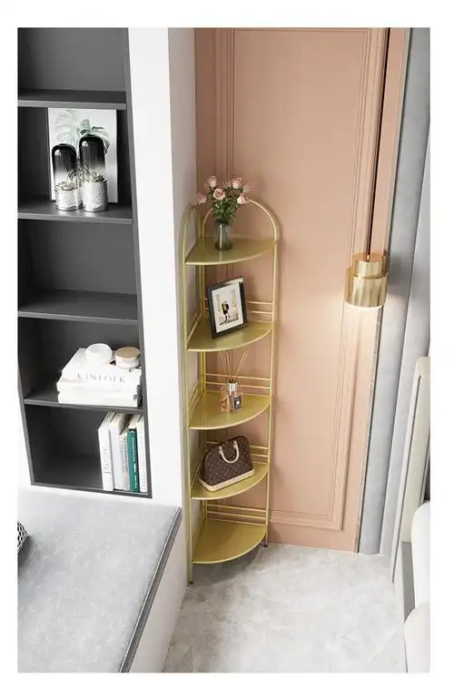 角柜转角墙角三角形角落边柜边角客厅拐角收纳卧室轻奢金色3层组装