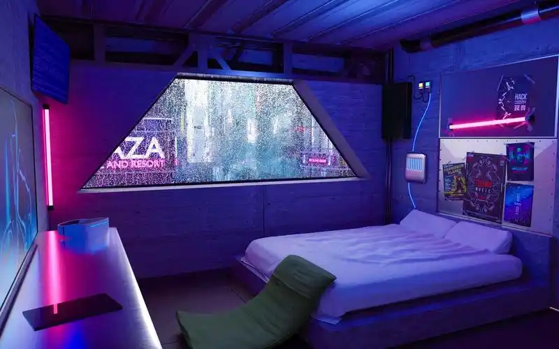 在霓虹雨夜的赛博朋克房间里 | 雨声 | 城市声 | 赛博朋克霓虹灯