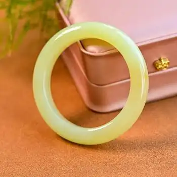 沃韵油膏脂感精品55圈口新疆若羌黄口料黄玉带糖平安镯和田玉手镯