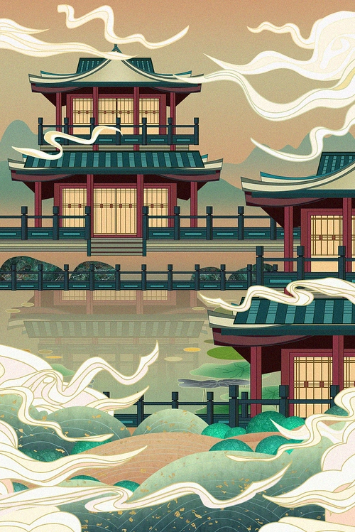 古风建筑插画作品