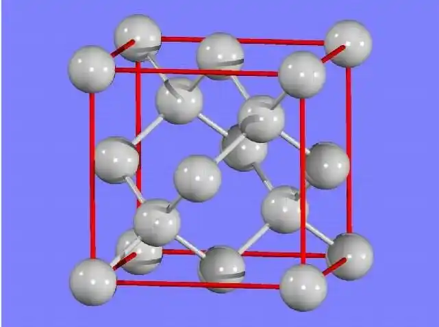 金刚石晶胞:面心立方结构,共有8粒碳原子,分别位于八个角,每角位占1/8